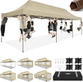 COBIZI 10x30 Heavy Duty Pop Up Canopy with 8 Sidewalls and Hexagonal Legs, Easy up Tent for Parties, Wedding and Commercial, Outdoor Canopy with Carry Bag, Sand Bags, Waterproof & UPF50+ (Khaki)