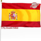 Spain Spanish Flag 3x5 ft Outdoor, Double Sided 3 Ply Heavy Duty Spain National Country Flag, 100% Quality Polyester Spanish Banner with Brass Grommets 4 Rows Stitches