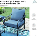 MFSTUDIO 6 Pieces Patio Furniture Sets with 45" Gas Fire Pit Table(Up to 7 Seat), Metal Frame Outdoor Conversation Sofas with 1 x 3-Seat Sofa, 2 Rocking Chairs and 2 Ottoman, Peacock Blue Cushion