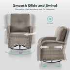 Outdoor Swivel Glider Rocker Chairs - 3 Piece Wicker Patio Furniture Set, All Weather Patio Bistro Sets with Glass Side Table for Balcony Porch Deck Backyard - Grey Wicker Grey Cushion