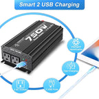 750W Modified Sine Wave Power Inverter DC 12V to AC 110V, Peak 1500 Watt, Car Plug Inverter Adapter Power Converter with 4.2A Dual USB Charging Ports and 2 AC Outlets Car Charger Black