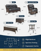 HILLGA Luxury Patio Furniture Set with 6-inch Thick Cushion, Outdoor Couch and High Back Swivel Rocker Patio Chairs, 7PCS Wicker Conversation Set for Deck Yard and Poolside, Dark Grey (V2)