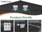 AMERLIFE 10x21x7.3 FT Outdoor Metal Garage Shed, Extra Large Storage Shed with Double Hinged Doors & 4 Windows, Carport for Car, Midsize SUV and Equipment Storage, Dark Gray