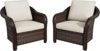 Patio PE Rattan Chairs Set of 2, All-Weather & Steel Frame Outdoor Conversation Furniture Set with Washable Cushions for Garden, Bistro, Deck, Yard (Beige)