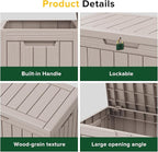 45 Gallon Outdoor Storage Box Waterproof Lockable Resin Deck Box Large, Patio Storage Bin for Pool Accessories Cushion Furniture, Garden Tools, UV-Resistant Outside Delivery Light Coffee