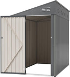 4x7 FT Metal Outdoor Storage Shed, Lean-To Garden Tool and Bike Shed with Lockable Door and Air Vents, Waterproof Sloped Roof Steel Utility Shed for Backyard, Patio,Lawn Equipment, Olive Gray