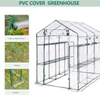 Greenhouse, 57 x 85 x 77'' Greenhouses for Outdoors, with Mesh Side Windows, PE Cover, 8 Shelves, Heavy Duty Walk in Green House for Backyard Garden Indoor, White& Green Outside