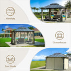 MELLCOM 10x12FT Hardtop Gazebo, Permanent Outdoor Aluminum Patio Gazebo with Aluminum Composite Double Roof for Patio Lawn and Garden, Curtains and Netting Included