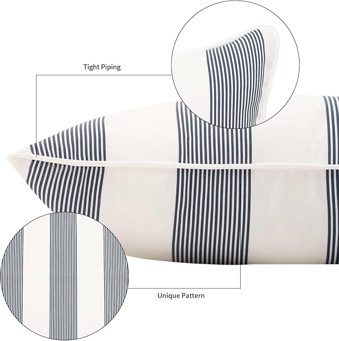 2 Pack Outdoor Throw Pillows 21x15 Inch Water-Resistant Decorative Pillow Cushions with Insert for Patio Garden Porch, Blue Stripe