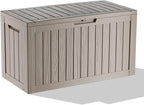 Vixzen 90 Gallon Resin Deck Box, Lockable Outdoor Storage Box for Patio Cushions Storage Furniture,Garden Tools, Pool Supplies, Weatherproof and UV Resistant-Grey