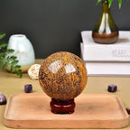 JIC Gem Healing Crystals Sphere Natural Golden Jade Crystal Ball Mineral Quartz Stone With Decorative Stand Home Decoration (70-80mm)