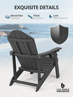 LUE BONA HDPE Adirondack Chairs Set of 2,Plastic Adirondack Chairs with Cup Holder Weather Resistant for Outdoor, Patio, Lawn, Garden, Backyard Deck, Fire Pit, Black