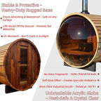 Outdoor Panoramic Sauna, 15KW Wood Burning Saunas Stove, Canadian Red Cedar Barrel Sauna 6 Person, Triple Waterproofing System, Steel Fireplace, Wood Tiles(0-195℉)