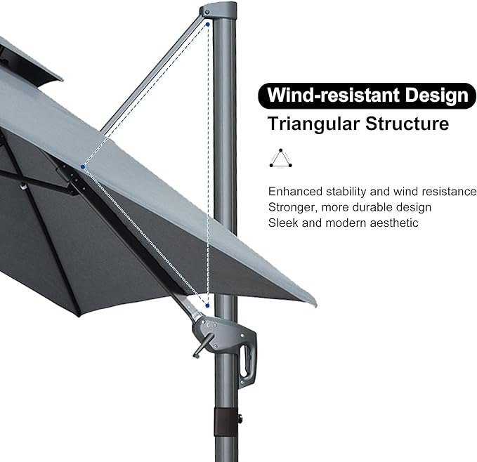 PURPLE LEAF 10 FT Cantilever Patio Umbrella Outdoor Umbrella with 220lbs Base Large Square Windproof Offset Umbrella for Pool Deck Garden, Mist Grey
