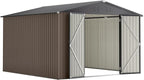 Favfurish Outdoor Storage Shed 10 x 10 FT,Heavy Duty Tool Sheds Metal Storage Garden Shed with Sloped Roof and Lockable Doors,Large Metal Storage Sheds for Backyard Patio Lawn, Brow