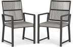 Aluminum Outdoor Patio Dining Chairs -Imitation Rope Vine Chair Ergonomic Backrest Design Detachable Seat Cushion Soft and Breathable Garden/Porch, Black 2Pcs
