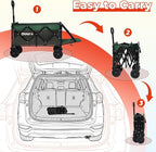 Collapsible Tailgate Wagon with Wheels, Compact Size Folding Utility Cart, 380LBS Capacity for Garden, Grocery, Beach, Camping – Portable Heavy Duty Cart(Army Green)