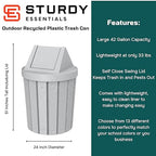 42 Gallon Round Slatted 100% Recycled Plastic Indoor or Outdoor Commercial Trash Can with Easy Access Swing Top Lid | Great for Schools and Businesses - Light Granite