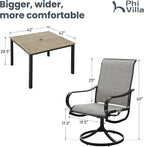 PHI VILLA 5 PCS Patio Dining Set, 4 Patio Swivel Dining Chairs & Square Brown Metal Slat Table Top with 1.57" Umbrella Hole, Outdoor Table and Chairs for All Weahter