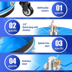 15" Pressure Washer Surface Cleaner with 4 Wheels - Coated Blue Stainless Steel Surface Cleaner for Pressure Washer Attachment for Concrete, Driveway, Patio, Sidewalk, Deck and Driveways - PWS15B