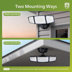 Philips 72W 7400LM Dusk to Dawn Security Lights Outdoor, LED Aluminum Flood Light, 3 Adjustable Heads, 5000K Daylight, Waterproof for Garage, Yard, Patio