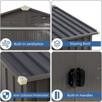 JYQAQA 6x4 FT Outdoor Garden Storage Shed,Waterproof Metal Garden Sheds with Lockable Double Door,Weather Resistant Steel Tool Storage House Shed forPatio,Lawn Gray