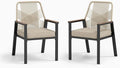 Patio Wicker Chair Sets of 2, Outdoor Dining Chairs with 3.1 inch Seat Cushions, Sturdy Metal Frame & Wood Grain Armrest, Beige