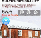 TDRD 20 feet Roof & Gutter Snow De-Icing Kit, 5W/ft Heat Tape for Roof and Gutters Ice Dam Prevention with 6 ft Power Cold