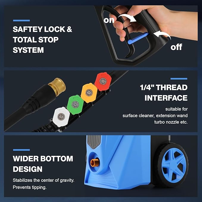 5000PSI Pressure Cleaner, 2025 New Power Cleaner with 33FT Flexible Extension Pressure Cleaner Hose Reel, 4 Nozzles, Professional Power Cleaners for Home/Car(Blue)