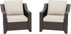 Patio 2 Pieces Wicker Chairs Set of 2, Outdoor PE Rattan Armchairs, Water-Resistant Cushions with Removable and Washable Covers, Porch Balcony, Sunroom (Beige)