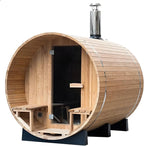 ZONEMEL Customize Outdoor Steam Saun, Traditional Barrel Sauna for 4-8 Person, Canadian Pine/Hemlock/Cedar, Porch Option, Window Selection, Wood Burning Stove (0-195 °F)