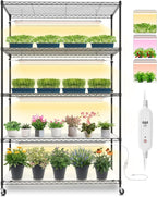 Bstrip Plant Shelf with Grow Lights, 5 Tier Large Tall Plant Stand with 3FT T5 144w Grow Light for Indoor Plants, 3 Mode Full Spectrum LED Plant Light with wheel and Timer for Seedling, 47.2x17.8x71IN