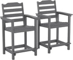 OTSUN 24 Inch HDPE Counter Height Outdoor Chair Set of 2 with Connecting Tray, All Weather Resistant Tall Adirondack Chairs for Balcony, Porch, Kitchen (2 PCS, Grey)