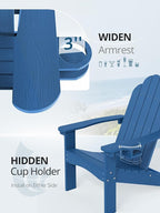 LUE BONA HDPE Adirondack Chairs Set of 2,Plastic Adirondack Chairs with Cup Holder Weather Resistant for Outdoor, Patio, Lawn, Garden, Backyard Deck, Fire Pit, Blue