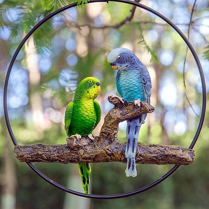 Exotic Hanging Parrot Statue - Vibrant Hand-Painted Resin Decor for Patio, Garden, Lawn, Pool, or Sunroom - Ideal Tropical Bird Gift