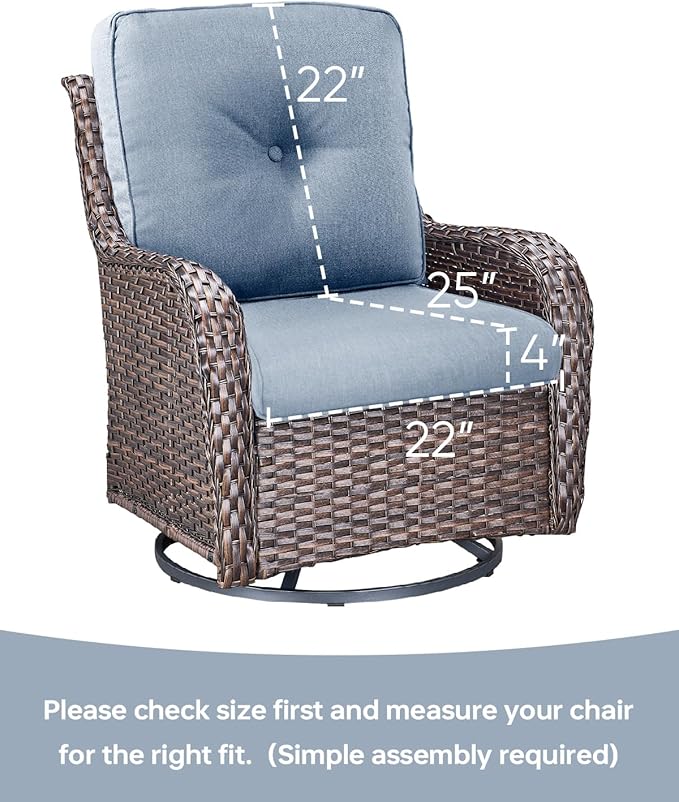 Pop 22x25/22x24 Outdoor Furniture Cushions Set of 6 - Comfortable Patio Chair Cushion for Rattan Wicker Dining Rocking Swivel Chairs Loveseat Couch L-Shape Sectional Sofa - Baby Blue/Button