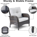 HUMMUH 3 Pieces Patio Furniture Set Outdoor Wicker Bistro Rattan Chairs with Glass Top Side Table and Thickened Cushions for Porch Deck Backyard Poolside