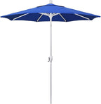 California Umbrella 7.5' Round Aluminum Market Umbrella, Crank Lift, Push Button Tilt, White Pole, Royal Blue Olefin