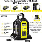 350W Power Inverter for Ryobi 40V Li-ion Batteries,4-Port Supply Inverter Generators Converter DC 40V to AC110V ~120V with LED Light,3 USB-A,1 Type-C,1DC Port, for Outdoor Travel Camping