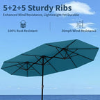 15FT Double Sided Patio Umbrella with Base Included Large Outdoor Market Umbrella with Crank Handle, UV Resistant Canopy, Sturdy Frame for Garden, Poolside, Deck, Lake Blue