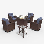LayinSun 7 Pieces Outdoor Patio Furniture Set with Fire Pit Table, Rattan Wicker Sectional Swivel Rocker Chairs Sets
