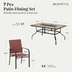Outdoor Patio Dining Set 7 Piece Furniture Set with 6 Red Chairs and Wood-Like Table Top Rectangular Table for Deck Garden Backyard Lawn Poolside
