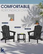 KINGYES Folding Adirondack Chair Set of 6, HDPE All-Weather Patio Chairs, Wooden Textured Lawn Chair for Poolside, Backyard, Deck, Fire Pit, Black