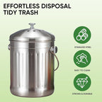 1.3 Gallon 5L Stainless Steel Compost Bin Countertop Compost Bucket Under Sink Kitchen Trash Can Composting Bucket Garbage Bin Poubelle Cuisine with Lid Charcoal Filter Indoor Silver