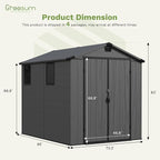 Greesum 6×8FT Plastic Outdoor Storage Shed with Floor, Resin Storaged Sheds with Lockable Double Door, Windows & Vents, All-Weather Tool Sheds for Garden, Backyard, Patio, Dark Gray