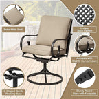 MELLCOM Patio Swivel Chair Set of 2, Heavy Duty Outdoor Dining Chairs with Thickened Cushions, Metal Patio Chairs Gentle Rocker for Outside, Khaki