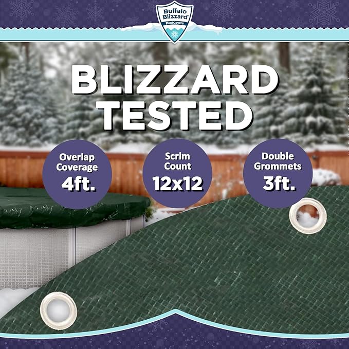 Buffalo Blizzard Ripstopper 15 ft Round Winter Pool Cover | Green Heavy Duty Cover for Closing Above Ground Swimming Pools | Easy to Install | Cold & UV Resistant | Shields from Seasonal Debris