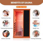 Sauna, Far Infrared Saunas for Home Room 800W/110V Indoor Sauna for Single Person Okoume Wood Sauna with 1 Person Low EMF Dry Sauna with Speakers/Air Hole and LED Color Light - 28.8 * 35.3 * 61.5 in