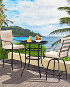 Patio Swivel Bar Stools, Outdoor High Back Swivel Bar Chair Set of 4 with Cushion & All Weather Steel Frame for Backyard, Lawn, Poolside and Balcony, Beige