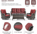 Patio Furniture 4 Piece Set, All-Weather PE Wicker Outdoor Set with Coffee Table, Swivel Rocker Chairs and Sofa, Grey/Green